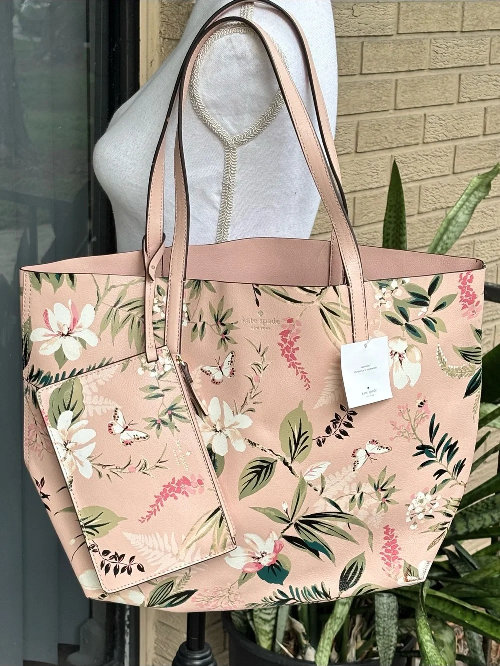 Kate Spade Arch Place Mya Reversible Tote Bag Floral Butterfly Pink Multi Set